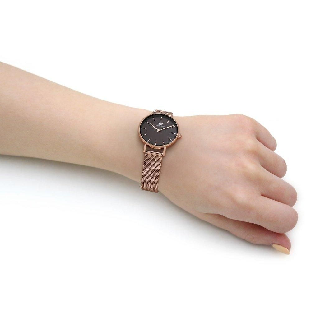 Daniel Wellington Petite Amber Brown Dial Gold Mesh Strap Watch For Women - DW00100476