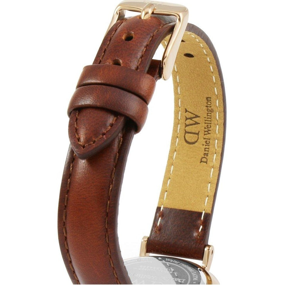 Daniel Wellington Classic Petite St Mawes White Dial Brown Leather Strap Watch For Women - DW00100231