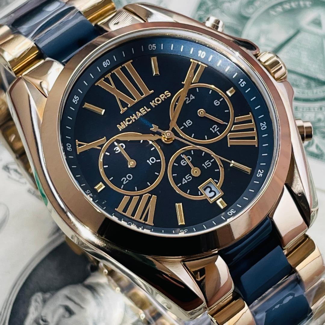 Michael Kors Bradshaw Navy Blue Dial Two Tone Steel Strap Watch for Women - MK6268