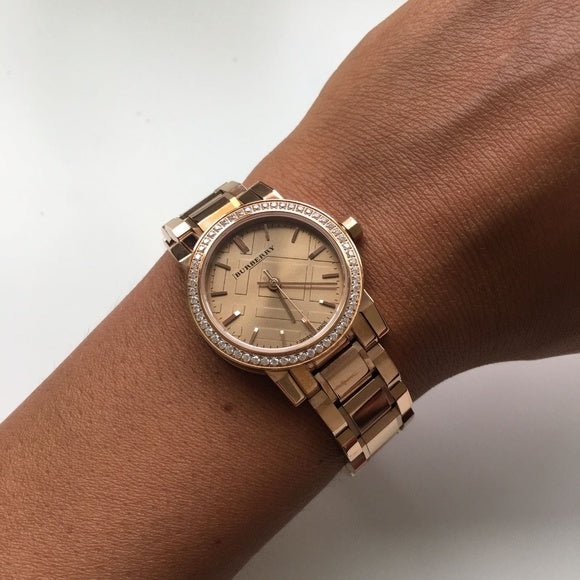 Burberry The City Diamonds Rose Dial Rose Gold Steel Strap Watch for Women - BU9225