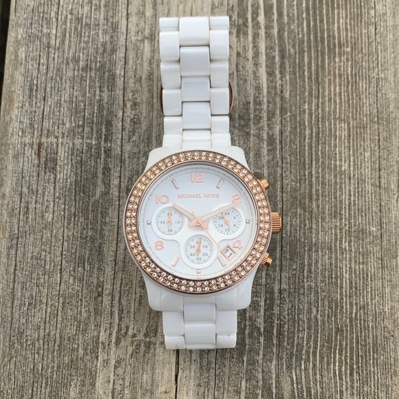 Michael Kors Ceramic White Dial White Steel Strap Watch for Women - MK5269