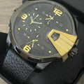 Diesel Uber Chief Two Hand Black Dial Black Leather Strap Watch For Men - DZ7377