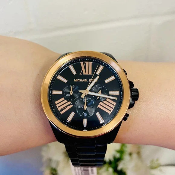 Michael Kors Wren Chronograph Black Dial Black Steel Strap Watch For Men - MK8933