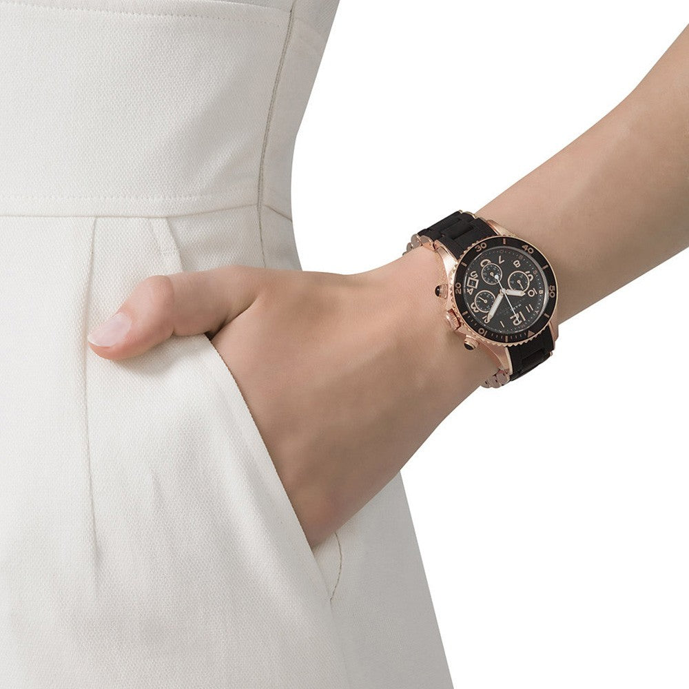 Marc Jacobs Rock Chronograph Black Dial Black Silicone Strap Watch for Women - MBM2553