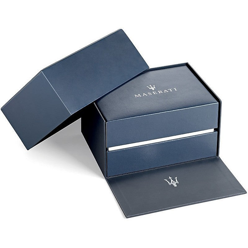 Maserati Triconic Chronograph White Dial Blue Leather Strap Watch For Men - R8871639001