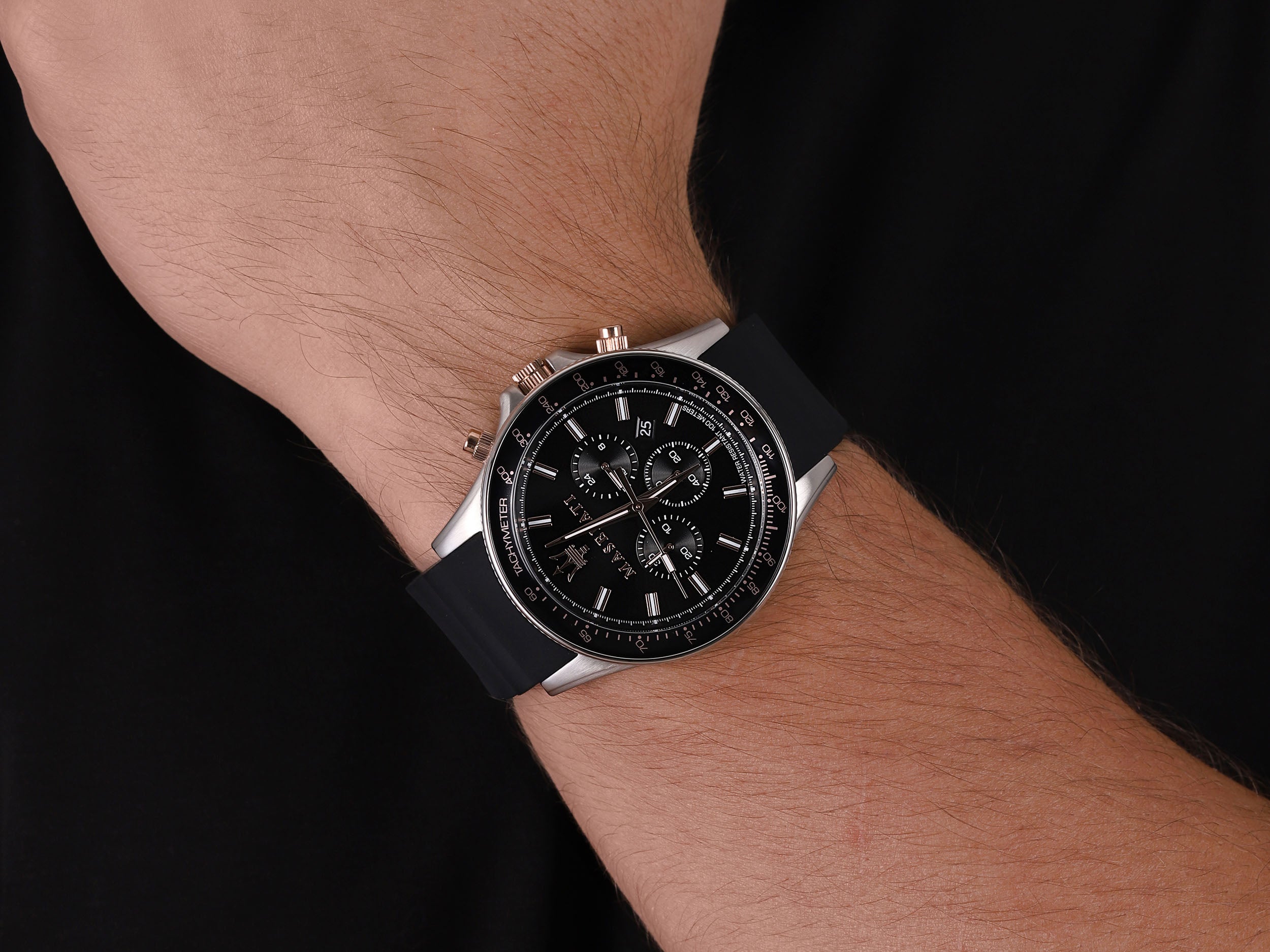 Maserati SFIDA 44mm Black Silicon Chronograph Watch For Men - R8871640002