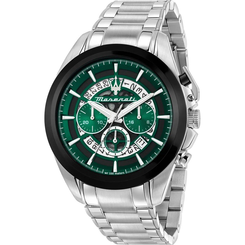 Maserati Traguardo Chronograph Green Dial Silver Steel Strap Watch For Men - R8873612060