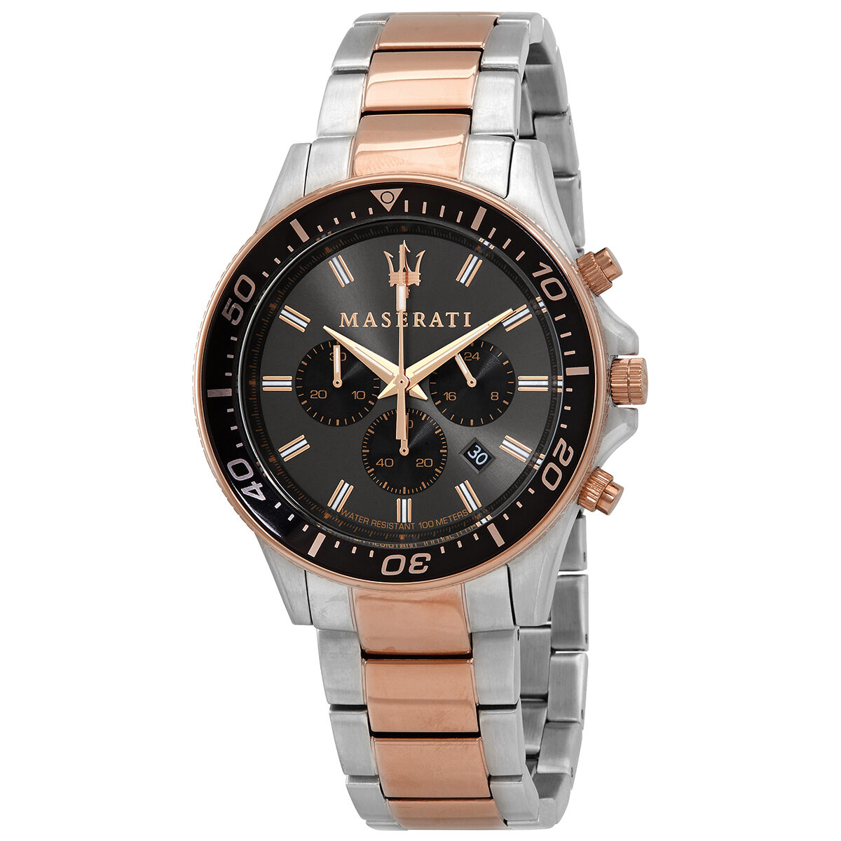 Maserati SFIDA Chronograph Black Dial Two Tone Steel Strap Watch For Men - R8873640002