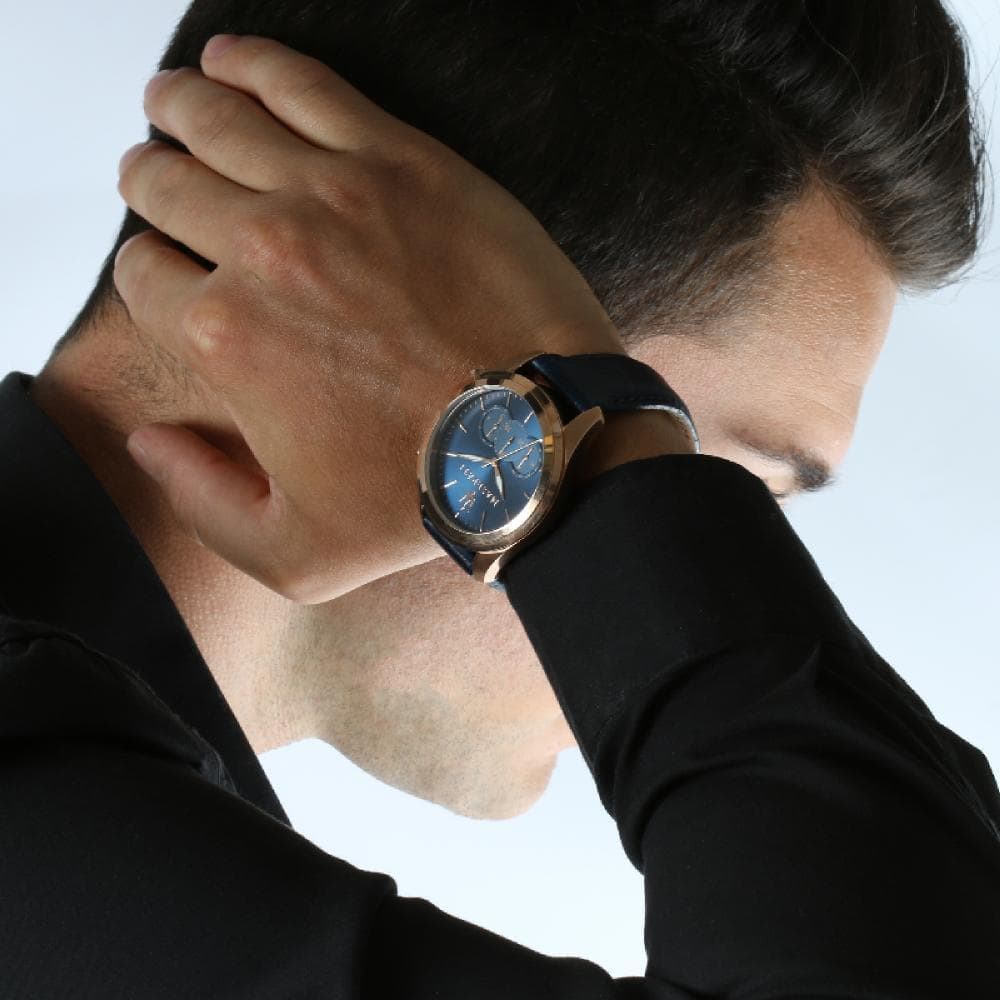 Maserati Traguardo Chronograph Blue Dial Blue Leather Strap Watch for Men - R8871612015