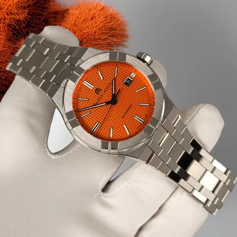 Maurice Lacroix Aikon Automatic Date Orange Dial Silver Steel Strap Watch For Men - AI6008-SS00F-530-E