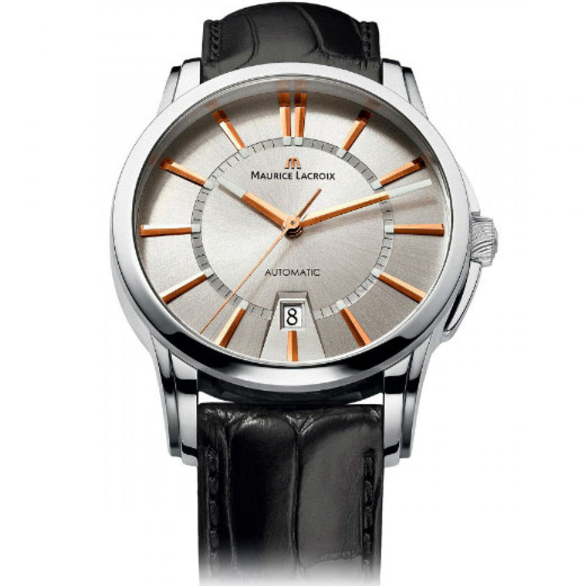 Maurice Lacroix Pontos Silver Dial Black Leather Strap Watch For Men - PT6148-SS001-131