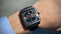 Tag Heuer Monaco Automatic Chronograph Black Dial Black Leather Strap Watch for Men - CBL2180.FC6497