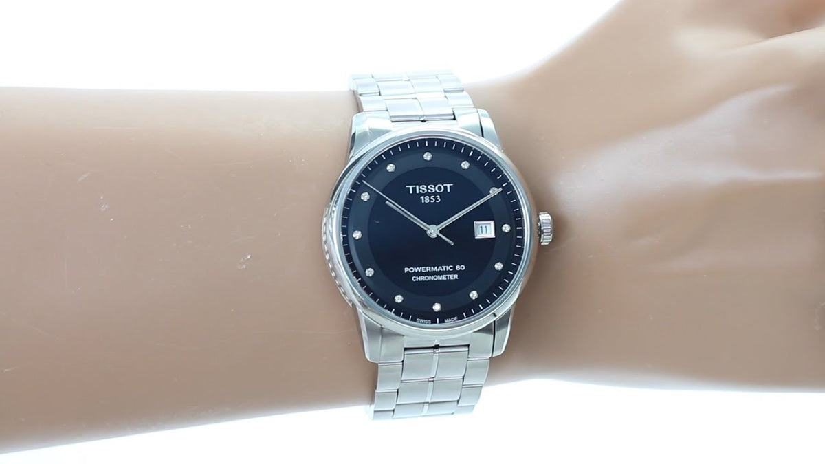 Tissot T Classic Luxury Powermatic 80 Black Dial Silver Steel Strap Watch For Men - T086.408.11.056.00