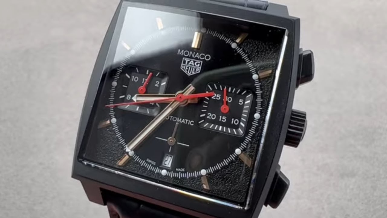Tag Heuer Monaco Automatic Chronograph Black Dial Black Leather Strap Watch for Men - CBL2180.FC6497
