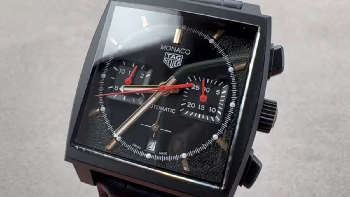 Tag Heuer Monaco Automatic Chronograph Black Dial Black Leather Strap Watch for Men - CBL2180.FC6497