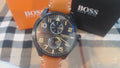 Hugo Boss Aeroliner Maxx Chronograph Black Dial Brown Leather Strap Watch For Men - 1513082