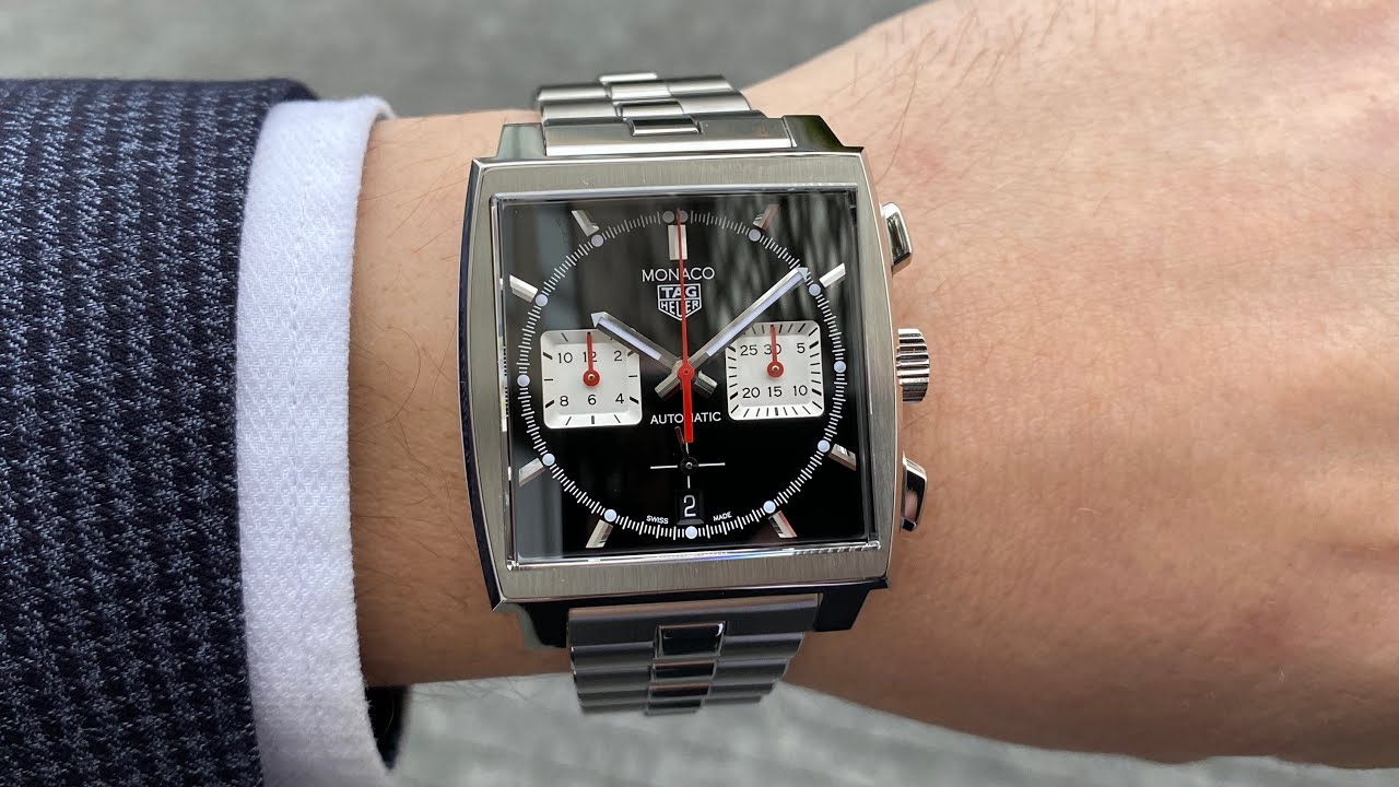 Tag Heuer Monaco Automatic Chronograph Black Dial Silver Steel Strap Watch for Men - CBL2113.BA0644