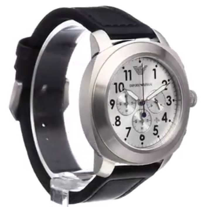 Emporio Armani Sportivo Chronograph Silver Dial Black Leather Strap Watch For Men - AR6054