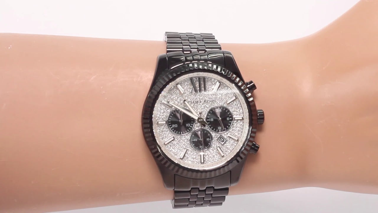 Michael Kors Lexington Chronograph Crystals Silver Dial Black Steel Strap Watch for Men - MK8605