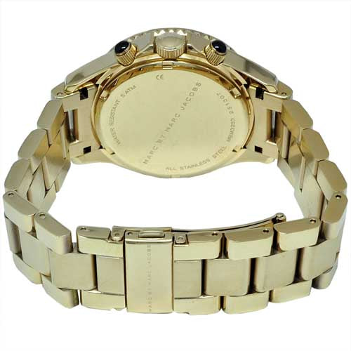 Marc Jacobs Rock Chronograph Black Dial Gold Steel Strap Watch for Women - MBM3253
