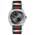 Gucci GG2570 Quartz Black Dial Green & Red Nylon Strap Watch For Men - YA142305