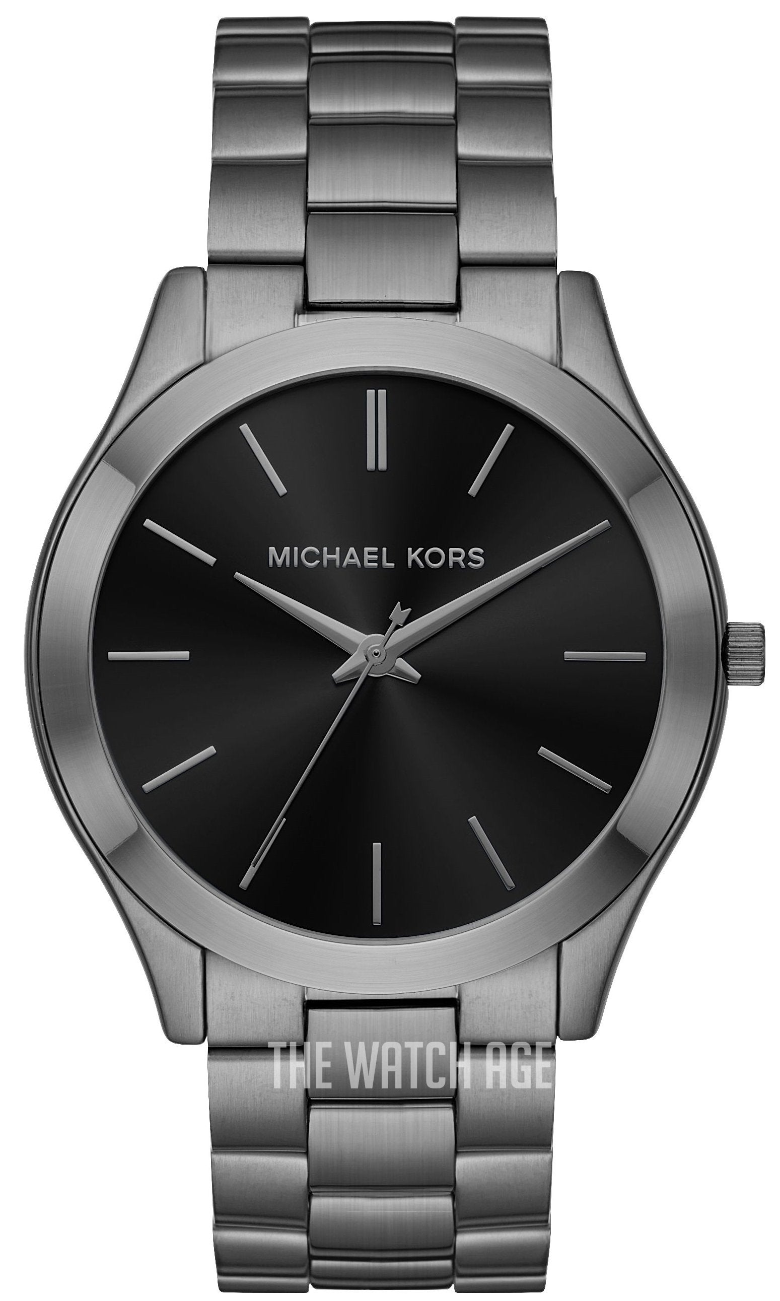 Michael Kors Slim Runway Quartz Black Dial Grey Steel Strap Watch For Men - MK1044