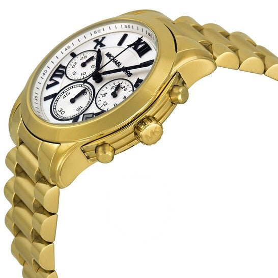Michael Kors Cooper Chronograph White Dial Gold Steel Strap Watch For Women - MK5916