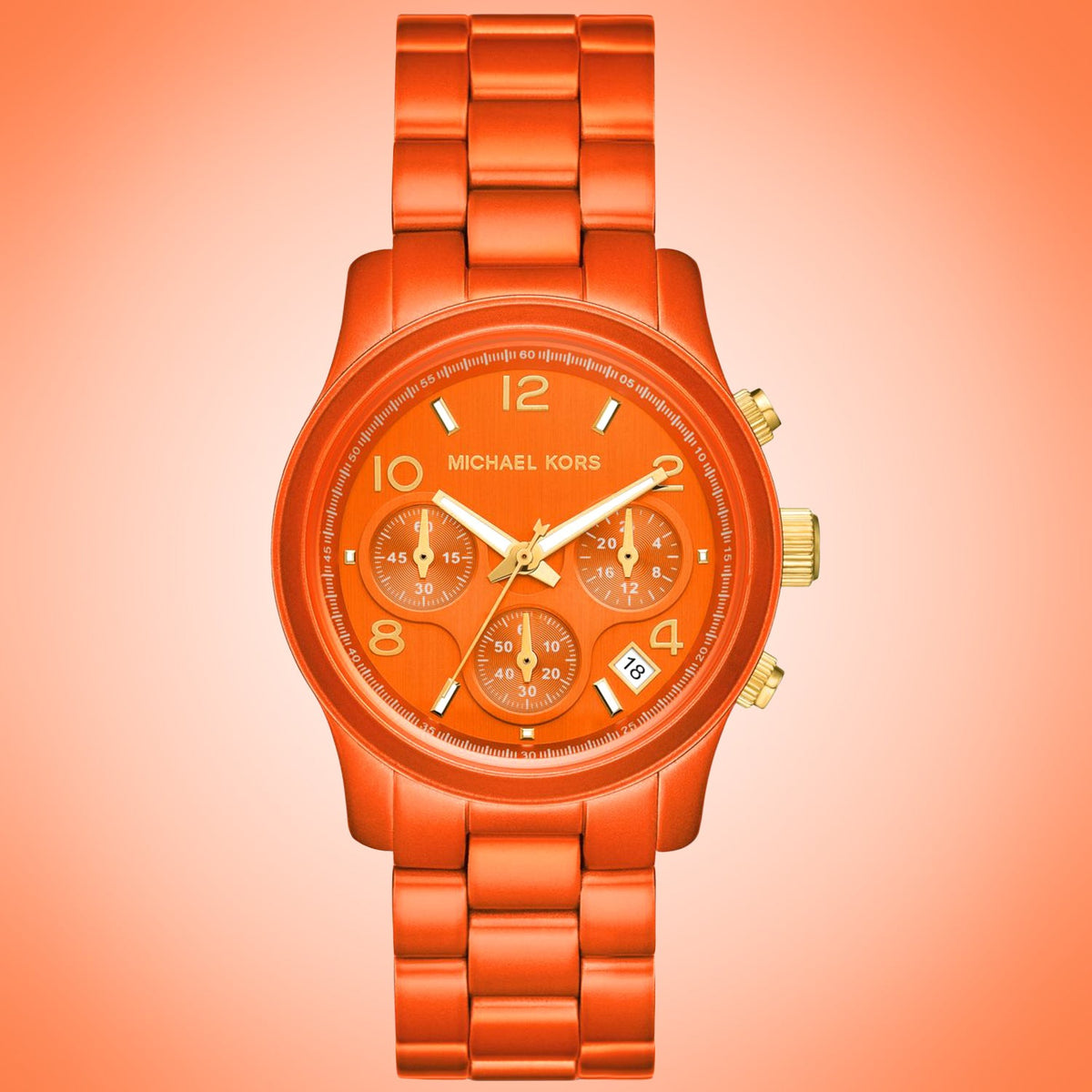 Michael Kors Runway Chronograph Limited Edition Orange Dial Orange Steel Strap Watch for - MK7477LE