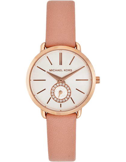 Michael Kors Petite Portia Silver Dial Pink Rubber Strap Watch For Women - MK2735