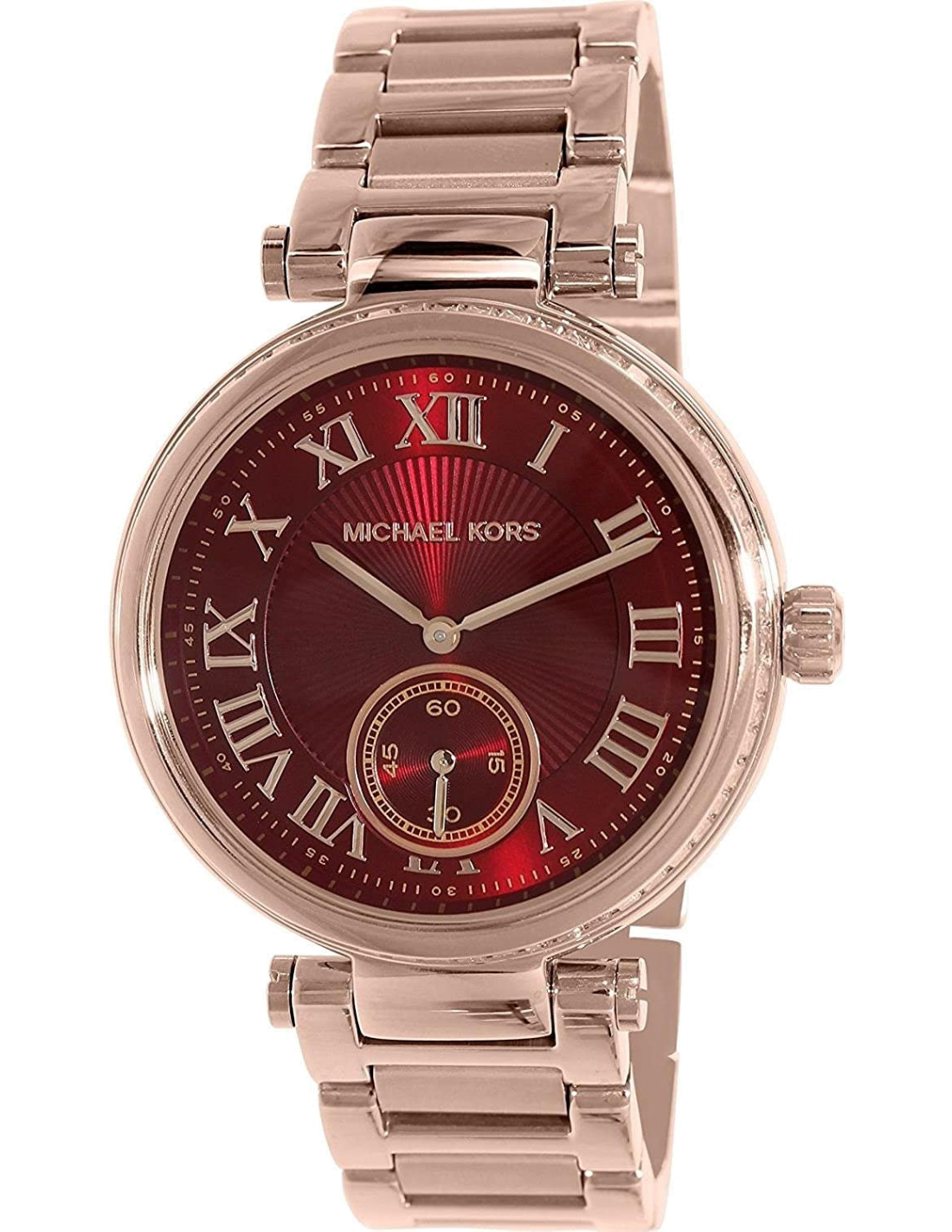 Michael Kors Skylar Maroon Dial Rose Gold Steel Strap Watch for Women - MK6086