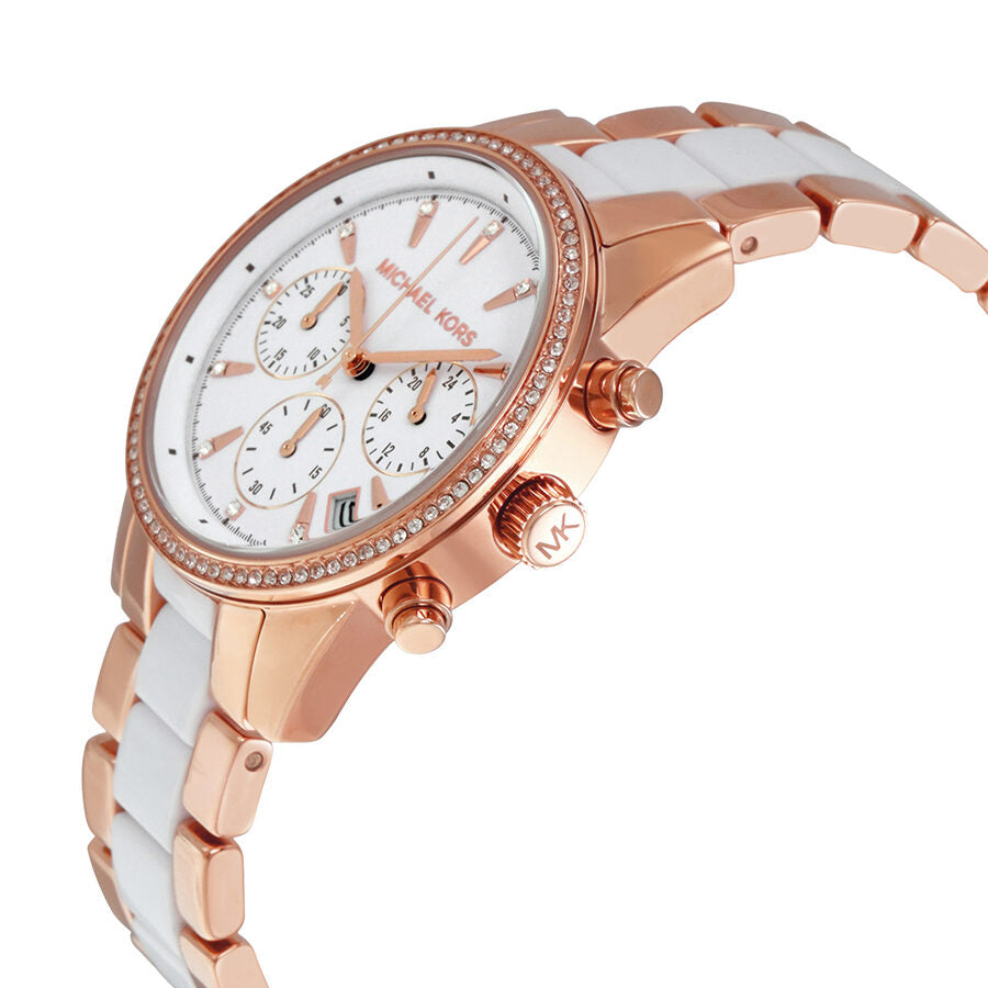 Michael Kors Ritz White Dial Two Tone Steel Strap Watch for Women - MK6324