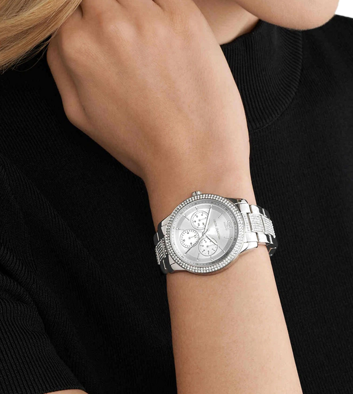 Michael Kors Tibby Chronograph Silver Dial Silver Steel Strap Watch For Women - MK7294