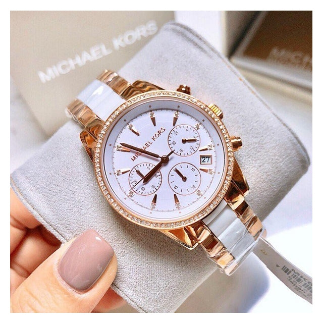 Michael Kors Ritz White Dial Two Tone Steel Strap Watch for Women - MK6324