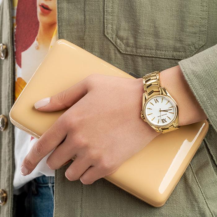 Michael Kors Whitney Three-Hand White Dial Gold Steel Strap Watch For Women - MK6693