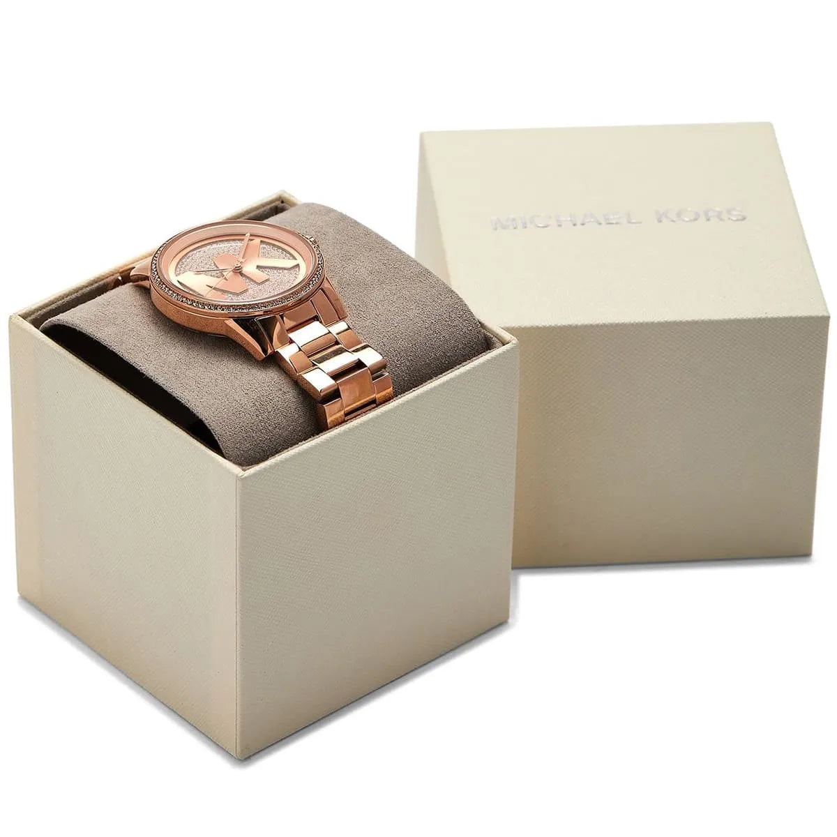 Michael Kors Ritz Analog Crystals Silver Dial Rose Gold Steel Strap Watch for Women - MK6863