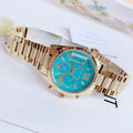 Michael Kors Lexington Chronograph Blue Dial Gold Steel Strap Watch For Women - MK7216