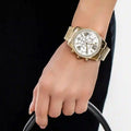 Michael Kors Lexington Mother of Pearl White Dial Gold Steel Strap Watch For Women - MK7241