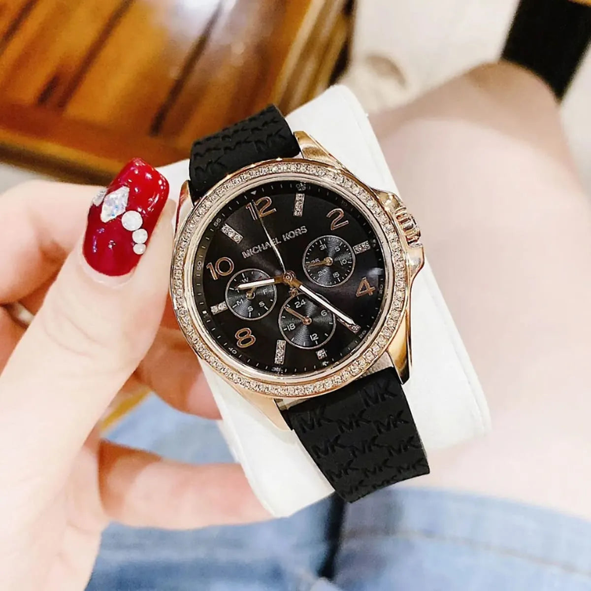 Michael Kors Mini Pilot Black Dial Black Silicone Strap Watch For Women - MK7373