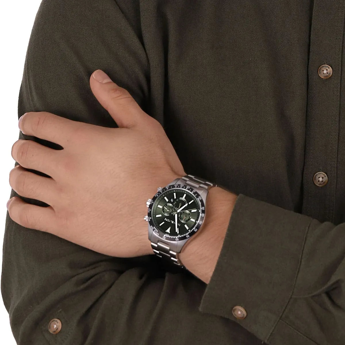 Michael Kors Layton Chronograph Green Dial Silver Steel Strap Watch For Men - MK8912