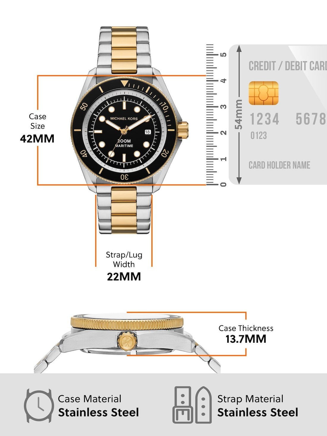 Michael Kors Maritime Three Hand Black Dial Two Tone Steel Strap Watch for Men - MK9180