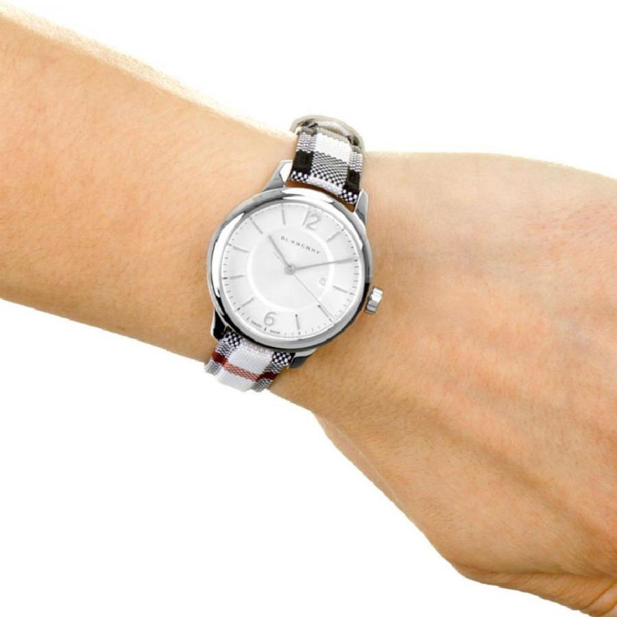 Burberry Classic Stone Silver Dial Horseberry Black Leather Strap Watch for Women - BU10103