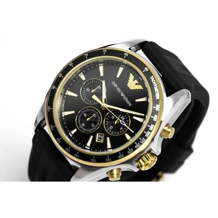 Emporio Armani Sigma Chronograph lack Dial Black Rubber Strap Watch For Men - AR80003