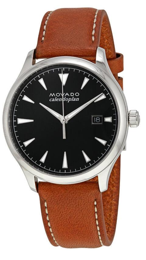 Movado Heritage Calendoplan Black Dial Brown Leather Strap Watch for Men - 3650001