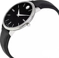 Movado Ultra Slim Black Dial Black Leather Strap Watch For Women - 0607090