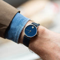 Movado Museum Classic Blue Dial Black Leather Strap Watch for Men - 0607197