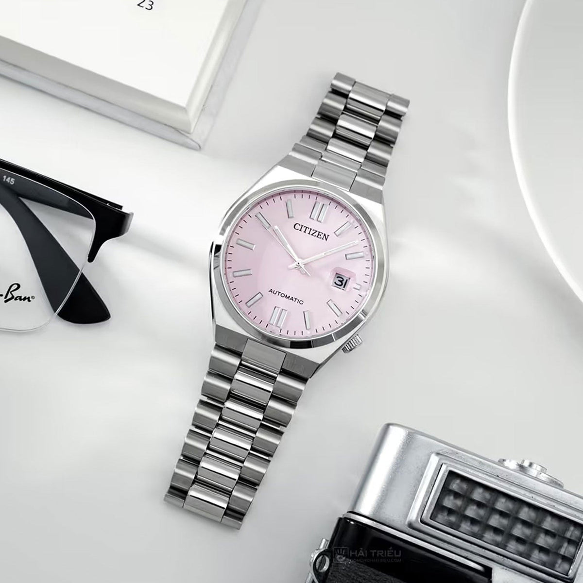 Citizen x Pantone Automatic Dreamy Pink Dial Silver Steel Strap Watch For Men - NJ0158-89X