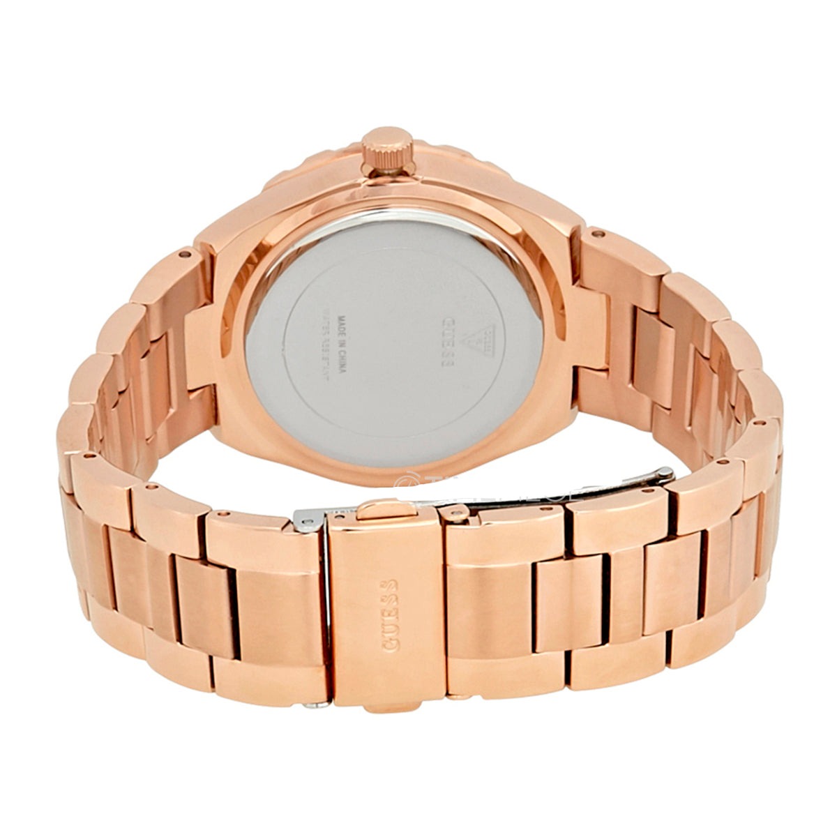 Guess Viva Diamonds White Dial Rose Gold Steel Strap Watch for Women - W0111L3