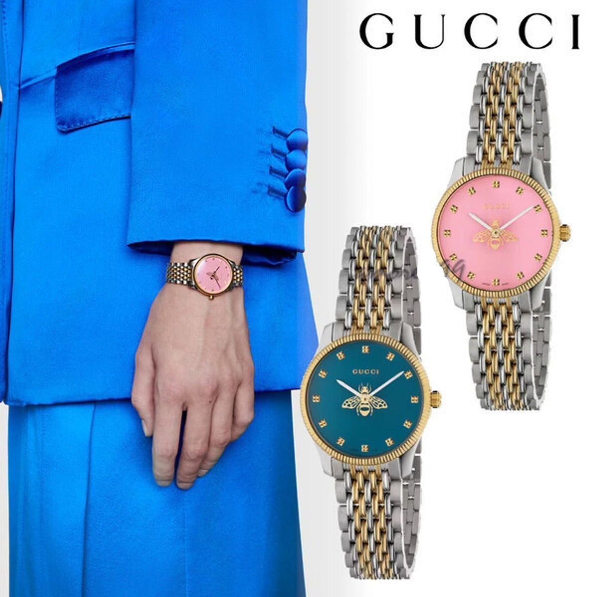 Gucci G Timeless Quartz Blue Dial Two Tone Steel Strap Watch For Women - YA1265029