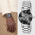 Gucci G Timeless Diamonds Black Dial Silver Steel Strap Watch For Women - YA1264125