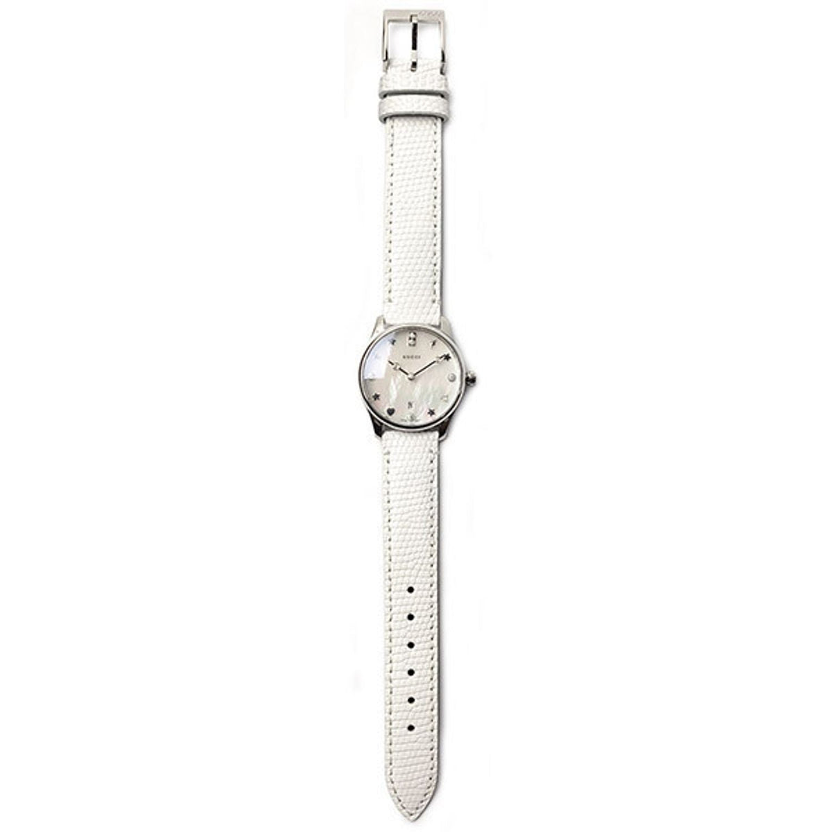 Gucci G-Timeless Mother of Pearl White Dial White Leather Strap Watch For Women - YA126597